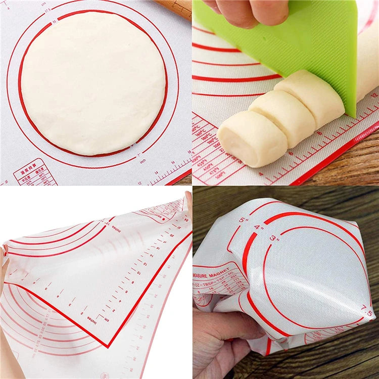 Thick Silicone Baking Mat with Measurements & Raised Edges – Reusable Non-Stick Pastry & Dough Rolling Mat – Great for Kneading, Rolling & Baking – Available in Red & Black Colours