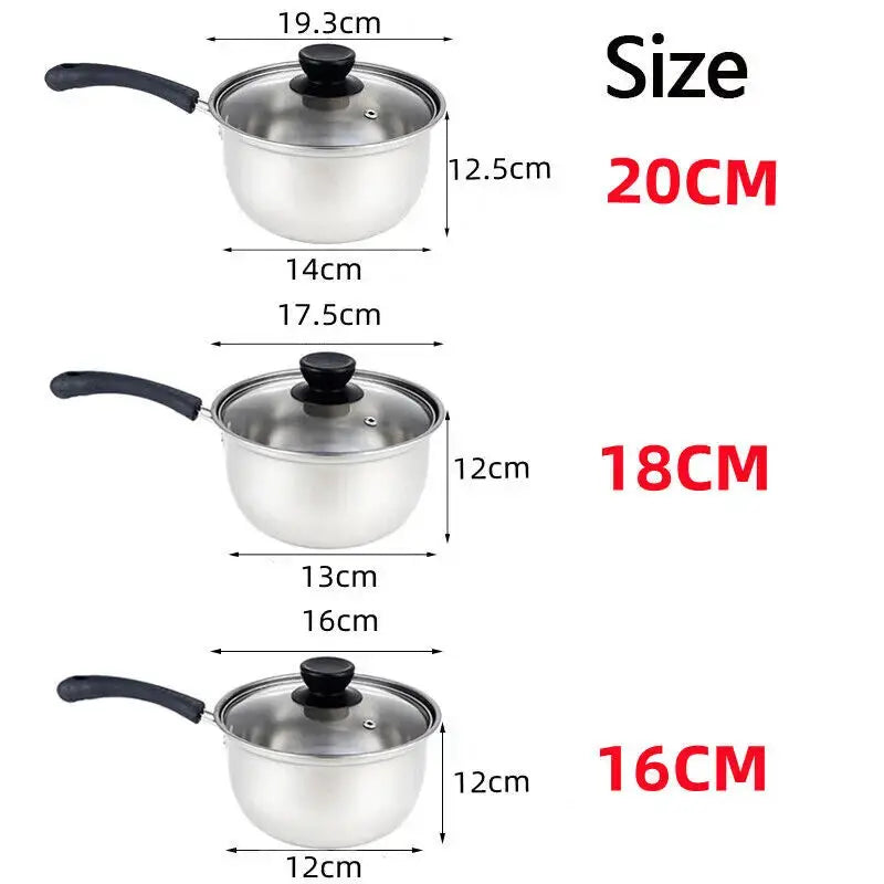 3-Piece Stainless Steel Saucepan Set with Glass Lids – Includes 16cm, 18cm, & 20cm Pans – Ideal for Boiling, Simmering, Heating & Everyday Cooking – Compatible with Induction, Gas, and Electric Hobs WHITE