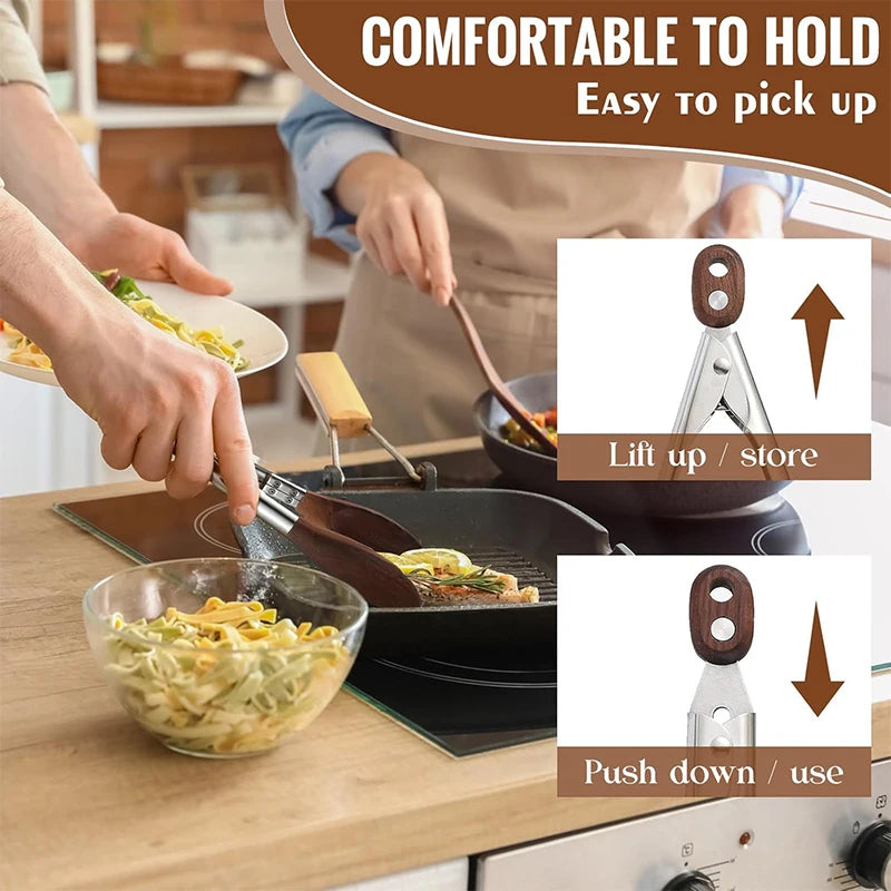 Stainless Steel Kitchen Tongs with Wooden Tips