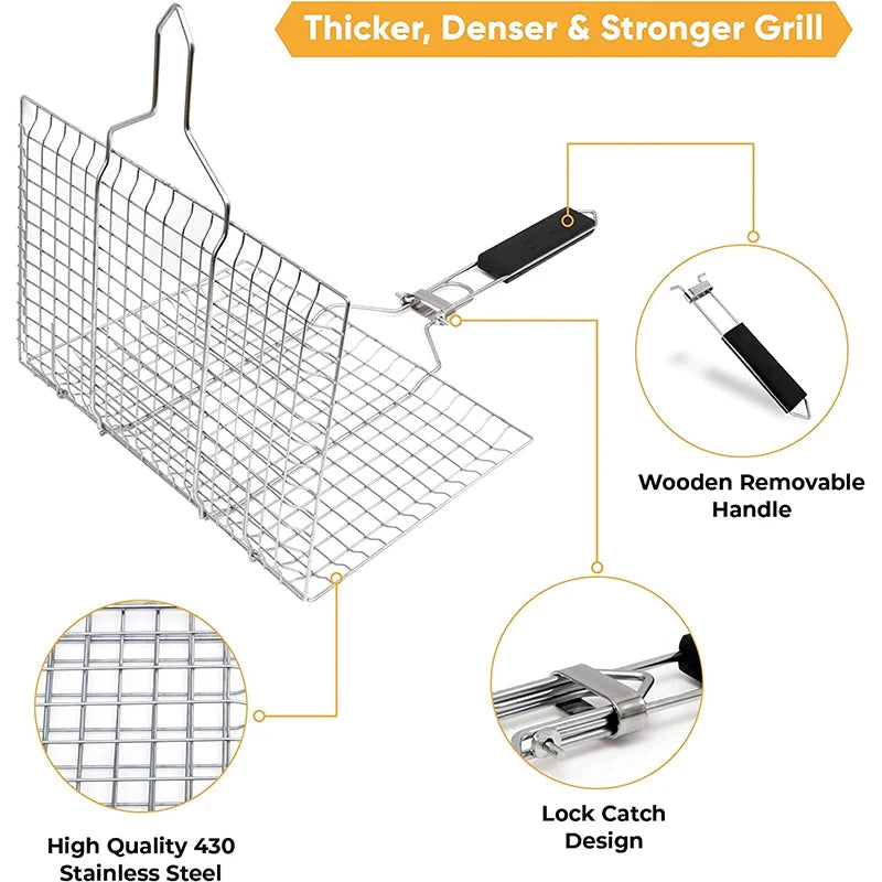 Foldable Stainless Steel BBQ Grill Basket