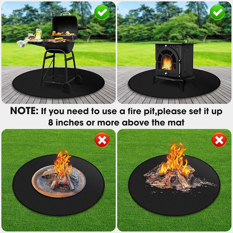 Round Fireproof Fire Pit & Under Grill Mat – Oil-Proof, Waterproof BBQ Pad – Great for Protecting Decks, Patios & Lawns