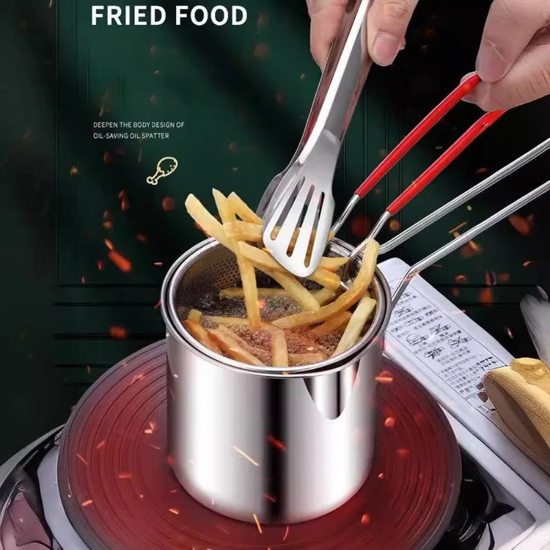 Stainless Steel Mini Deep Fryer with Frying Basket – 304 Multi-Use Small Pot & Chip Pan – Perfect for Fried Chicken, Chips & Snacks – Available in 2 & 3 Piece Sets