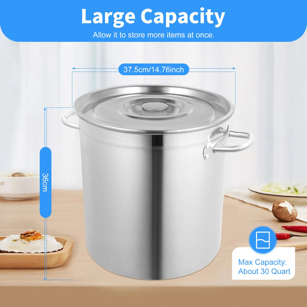 Stainless Steel Soup Pot with Stainless Steel Lid – Commercial Stockpot for Induction & Gas Hobs – Perfect for Home & Catering Kitchens (35L)
