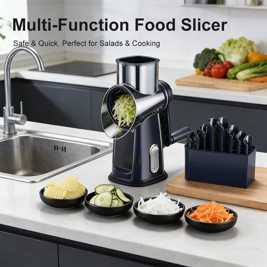 5-in-1 Rotary Vegetable Slicer & Handheld Drum Grater – 5 Stainless Steel Cones with Suction Base – Best for Cheese, Veg, Fruit & Nuts