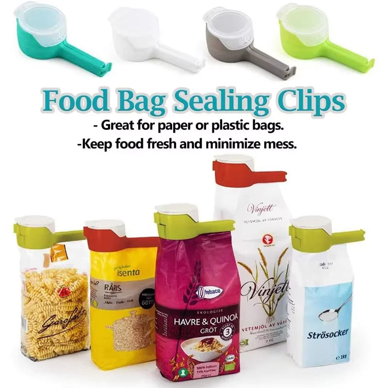 4 Piece Food Bag Sealing Clips with Pour Spout – Kitchen Storage Clips & Bag Sealers – Great for Crisps, Cereal & Snacks