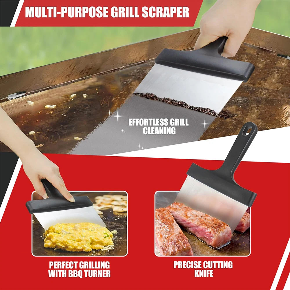 Flat Top Griddle Cleaning Kit – Stainless Steel Griddle Scraper & Scouring Pad Set – Ideal for Cleaning Griddles & BBQ Grill Plates – Available in 1 Piece – Style 1, 1 Piece – Style 2, 1 Piece – Style 3, 7 Pieces & 12 Pieces