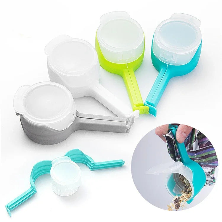 4 Piece Food Bag Sealing Clips with Pour Spout – Kitchen Storage Clips & Bag Sealers – Great for Crisps, Cereal & Snacks