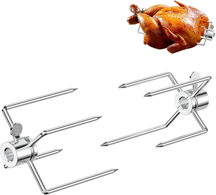 2 Piece Heavy-Duty Stainless Steel Rotisserie Forks – Grill Spit Meat Forks for 3/8 & 5/16 Inch Square Spit Rods – Best for BBQ Rotisserie Roasting