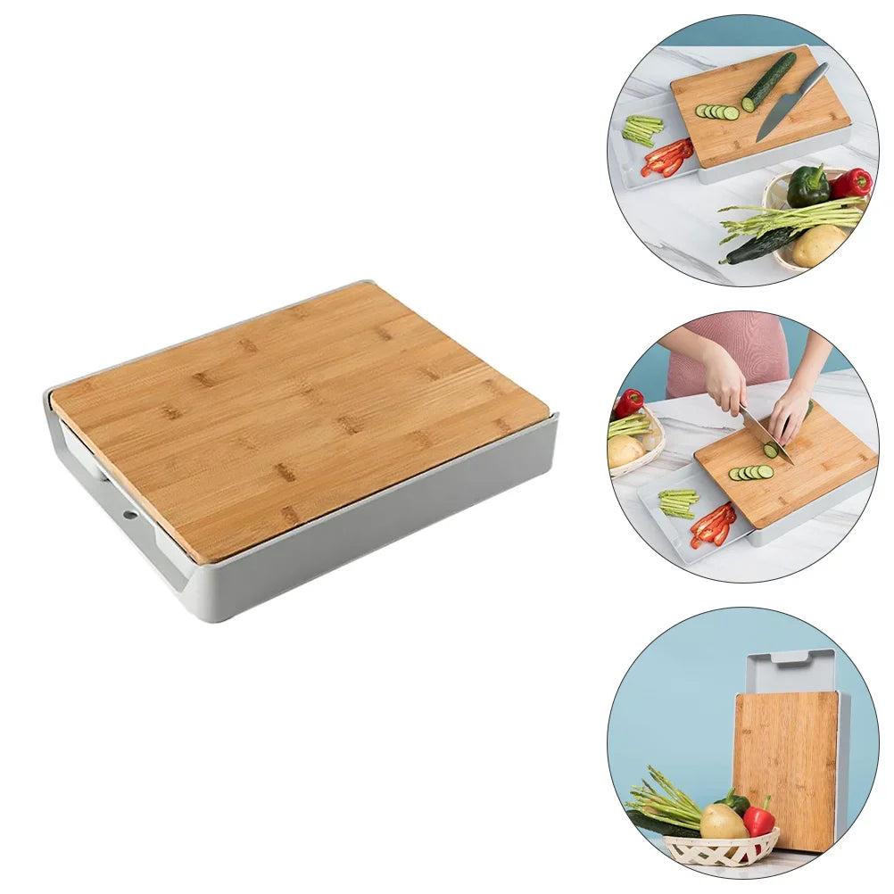 Multifunction Premium Bamboo Wooden Chopping Board – Effortless Cutting & Slicing with Convenient Sliding Plastic Pull-Out Tray – Perfect for Modern Kitchens