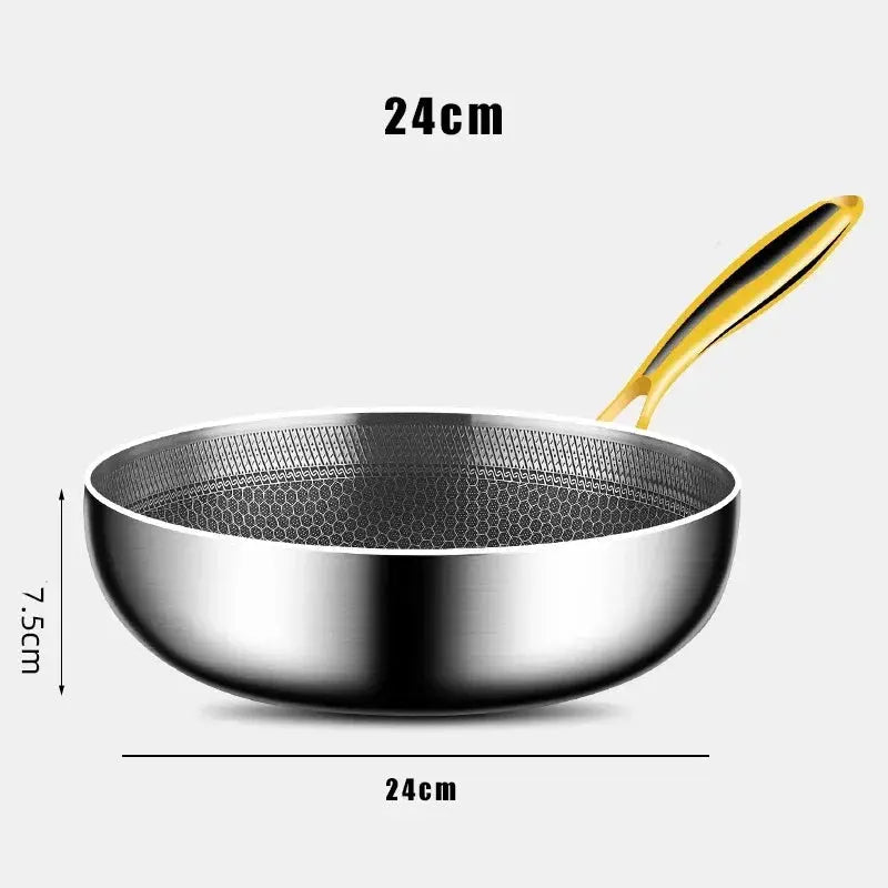 Honeycomb Stainless Steel Wok – Multi-Use Durable 316 Non-Stick Skillet for Searing, Sautéing, Steaks, Eggs, Stir-Frying & Everyday Meals – Works on All Stovetops 24cm