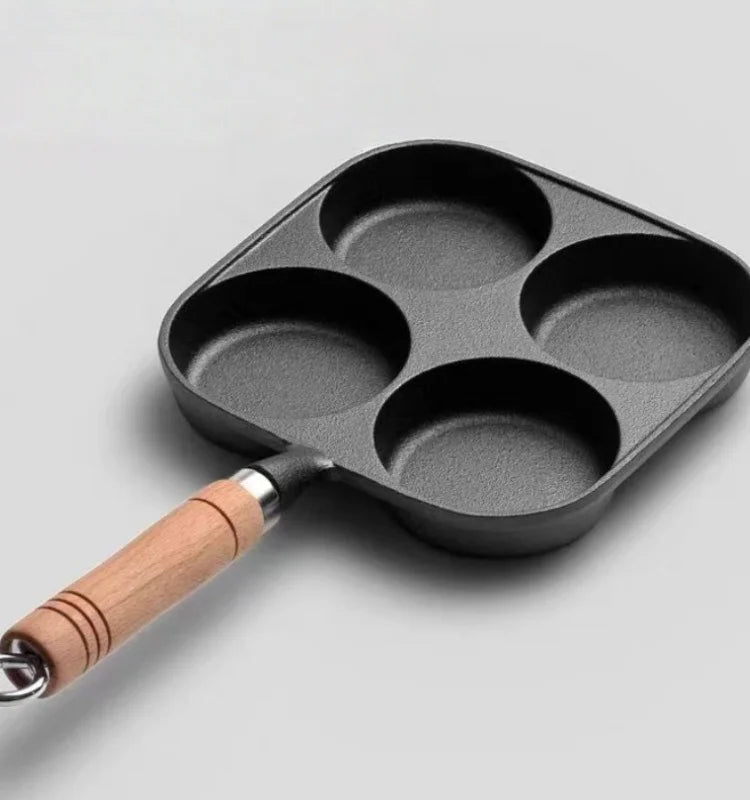 Cast Iron 4-Hole Breakfast Egg Pan – Gas & Induction Compatible | 4 Shape Options