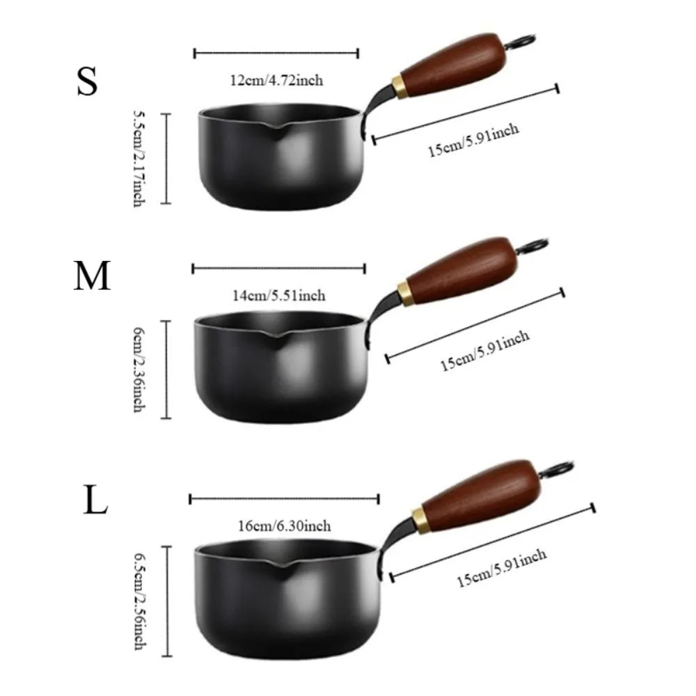 Cast Iron Hot Oil Pan with Wooden Handle – Uncoated Mini Butter Melting Pot & Omelette Pan – Ideal for Sizzling Oil, Sauces & Eggs – Available in 12cm, 14cm & 16cm