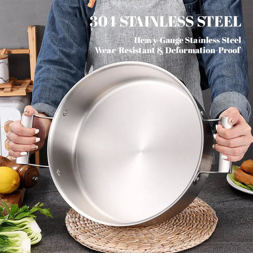 5-Ply Stainless Steel Multi-Purpose Sauté Pan / Stock Pot with Glass Lid & Side Handles – Ideal for Sautéing Vegetables, Searing Meat, Preparing Stocks, Broths, Soups, Stews, Sauces & One-Pot Meals