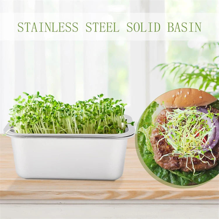 Stainless Steel Sprouting Tray Kit – Soil-Free Seed Germination Tray – Perfect for Growing Microgreens, Wheatgrass & Bean Sprouts