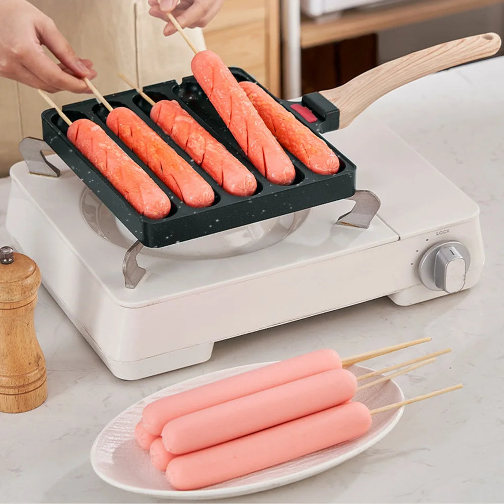 5 Grid Square Grill Cast Iron Pan For Sausage Cooking Pre Seasoned Sausage Fry Pan Outdoor Breakfast Gas And Induction Compatible