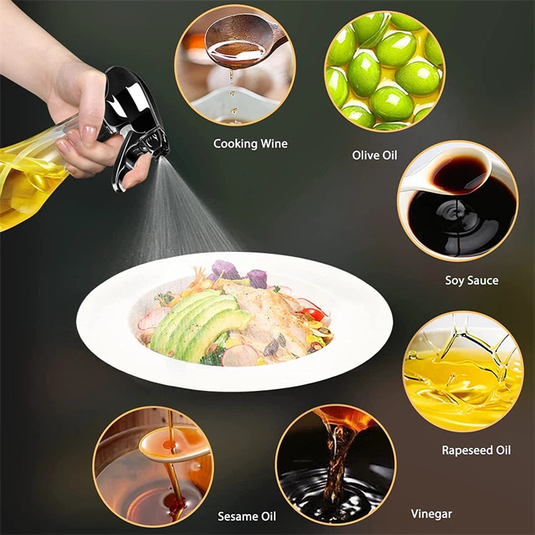 240ml Glass Oil Sprayer Bottle with Rotating Nozzle – Olive Oil Mister & Spritzer – Great for Air Fryers, Salads & Roasting – Available in Black, White & Silver Colours