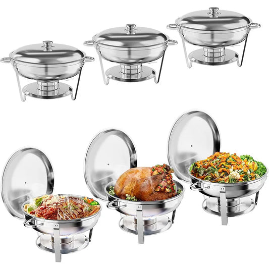 Stainless Steel Round Chafing Dish Buffet Set with Lid – 5QT Food Warmer & Buffet Server – Ideal for Parties, Weddings & Catering