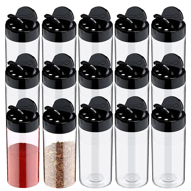 Clear Plastic Spice Jars with Shaker Lids – Seasoning Containers for Spice Powders & Herbs – Ideal for Organising Kitchen Cupboards – Available in 6 Pieces, 9 Pieces, 12 Pieces & 15 Pieces