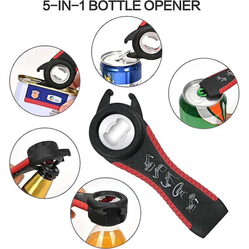 5-in-1 Jar Opener Set for Weak Hands – Multi-Function Can & Bottle Opener with Non-Slip Silicone Grip – Perfect for Seniors & Arthritic Hands – Available in Black, Red, Orange, Green & Blue Colours