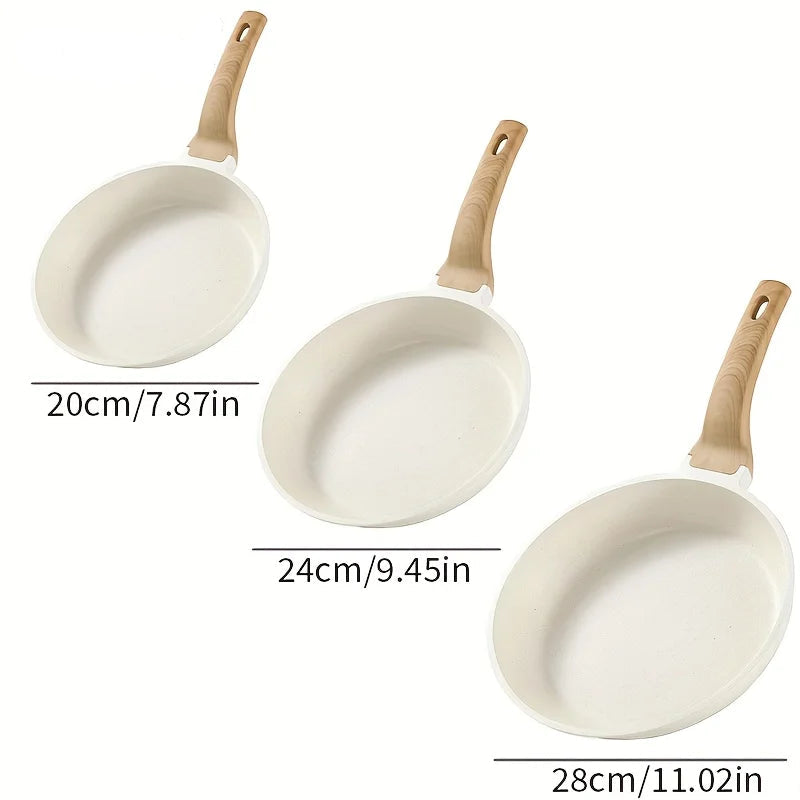 3-Piece Ceramic Non-Stick Frying Pan Set – Includes 20cm, 24cm & 28cm Pans with Heat-Resistant Handles – Ideal for Steak, Eggs, Pancakes, Crêpes, Searing, Sautéing & Daily Cooking – Compatible with All Cooktops Including Induction