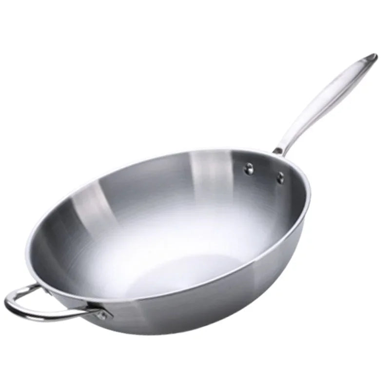 Stainless Steel Wok with Extended Handle – Tri-Ply Stainless Steel Construction – Ideal for Stir-Frying, Deep-Frying, Poaching, Searing, Sautéing, Tossing Noodles, Frying Eggs, Omelettes & One-Pan Dishes