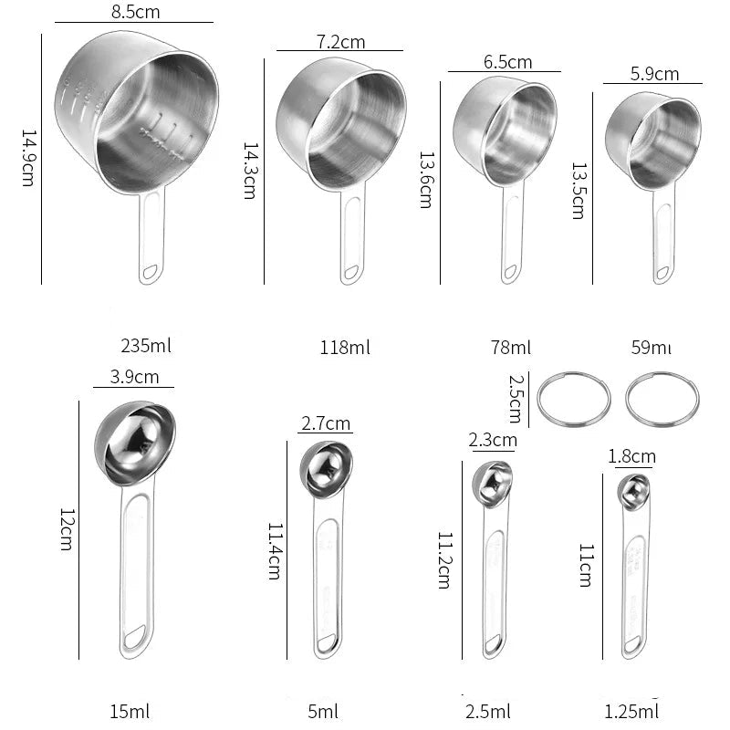 8 Piece Gold Measuring Cups And Spoons Set Stainless Steel