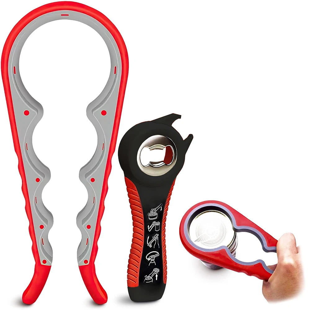 2 Piece 5 in 1 Jar & Bottle Opener Set – Multi-Function Can Opener for Weak Hands – Ideal for Seniors & Anyone with Grip Difficulties