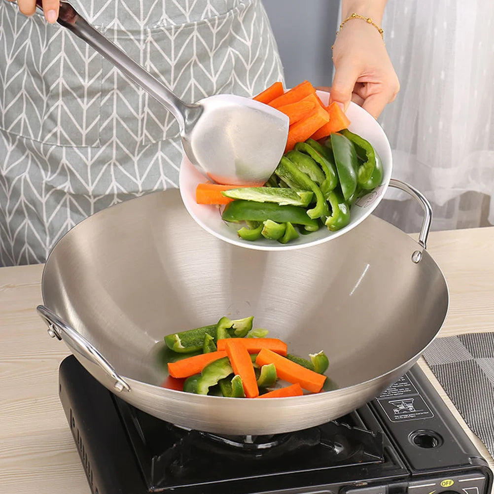 Stainless Steel Wok with Dual Handles – Uncoated Heavy-Duty Thick Durable Chef’s Cooking Wok Pan – Perfect for Stir-Frying, Deep-Frying, Steaming, Boiling, Searing, Smoking & More – Available in 30cm, 32cm