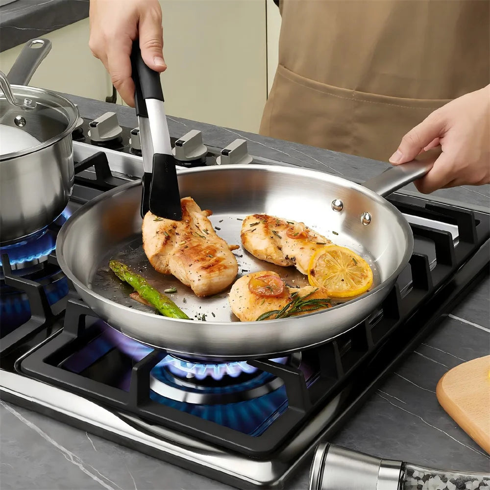 10 Piece Three-Layer Stainless Steel Cookware Set with Steamer – Saucepan, Casserole, Frying Pans & Deep Pan with Lids – Ideal for Induction & Family Meals – Available in 10 Piece Set & 10 Piece Set Colours