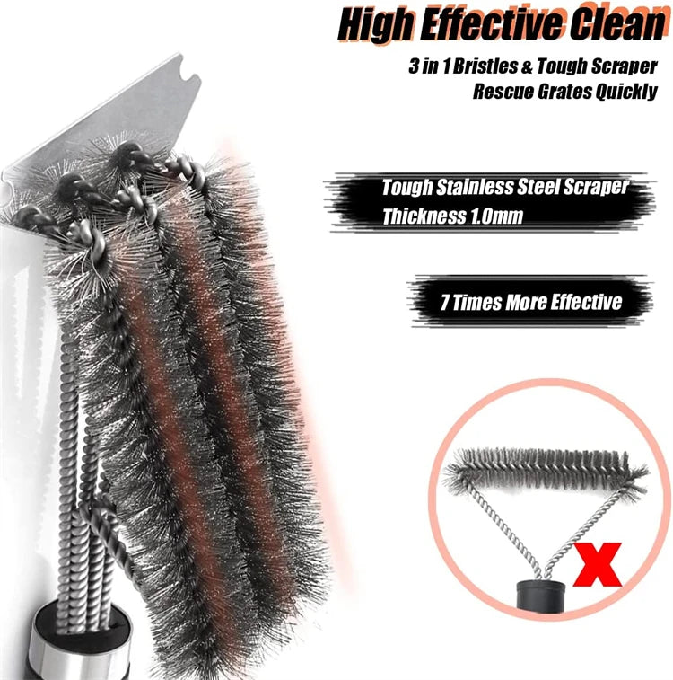 Stainless Steel Grill Brush and Scraper with Long Handle