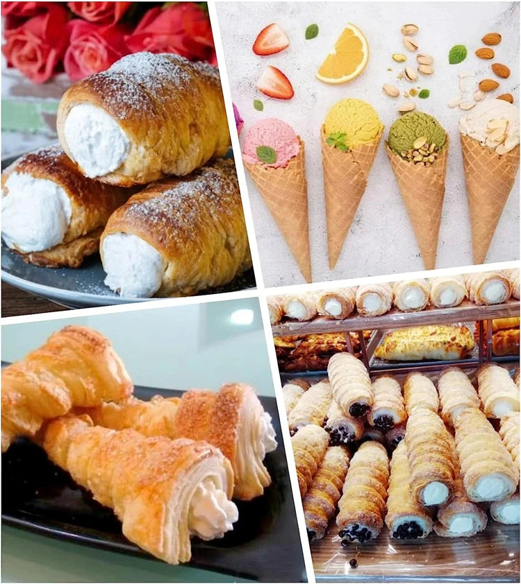 Stainless Steel Cream Horn Moulds – Cannoli Tubes & Pastry Cone Forms – Ideal for Cream Horns, Cannoli & Croissant Rolls – Available in 20, 23 & 33 Pieces