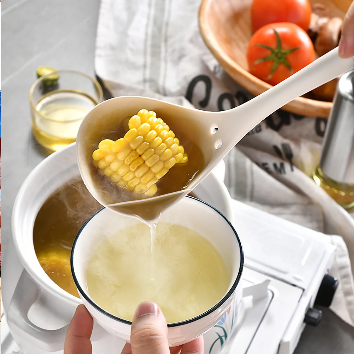 8-Piece Silicone Kitchen Utensils Set with Wooden Handles – Non-Stick Safe | Cream, White & Green