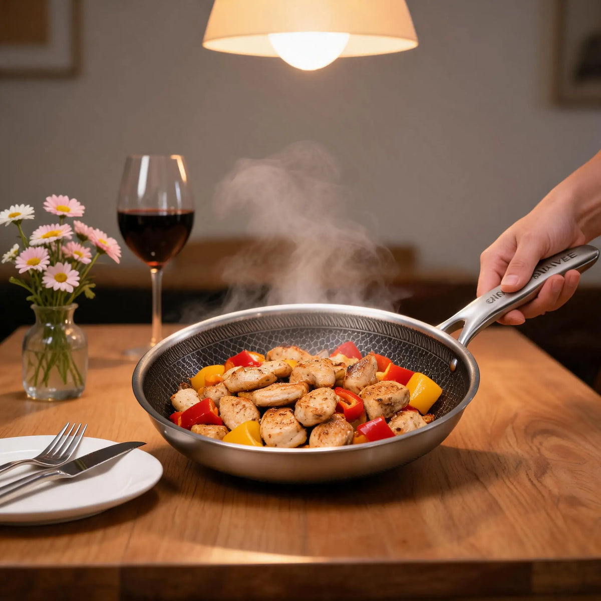 Honeycomb Tri-Ply Stainless Steel Non-Stick Frying Pan Set with Lids – 6 Piece Stackable Skillets 20cm, 25cm & 30cm – Great for Induction, Oven & Everyday Frying