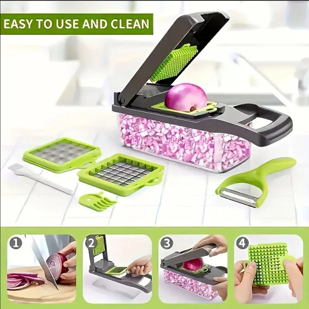 Vegetable Chopper & Mandoline Slicer with Container – Onion, Salad & Veggie Chopper with Cheese Grater – Best for Quick, Easy Meal Prep – Available in Green, Green, Green & Green Colours