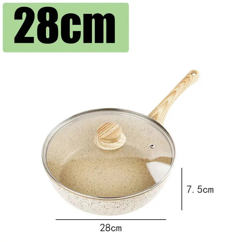 Non-Stick Deep Pan with Ergonomic anti-slip Handle – Maifan Stone Ceramic Thick-Bottom Skillet /Pan Ideal for Eggs, Pancakes, Omelettes, Sautéing, Sauces, Searing, Stir-Fry &One-Pan Meals 28cm with lid