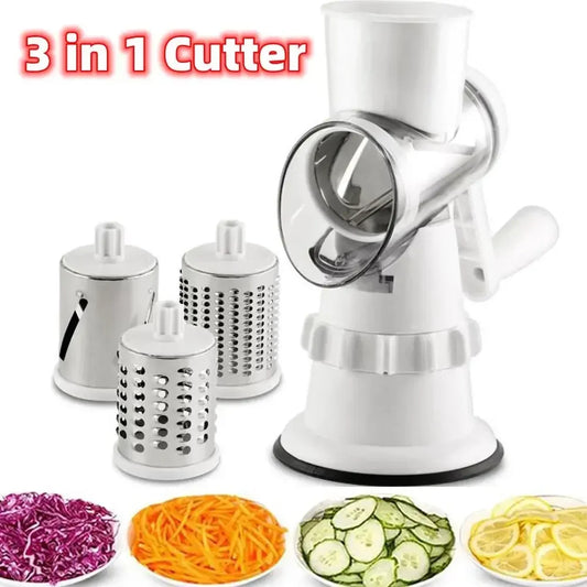3-in-1 Rotary Vegetable Grater /Slicer with Interchangeable Blades