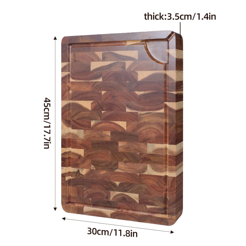 Premium Thick Acacia Wood Chopping Board – Anti-Slip, End-Grain, Heavy-Duty Board for Daily Kitchen Prep – Double-Sided, Crack-Resistant, Surface with Juice Groove & Durable – Available in 5 Sizes (Round & Rectangular Options)