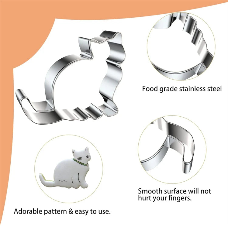 9 Piece Stainless Steel Cat Cookie Cutter Set – Cute Cat Biscuit & Fondant Cutters – Ideal for Baking & Cake Decorating