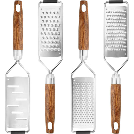 Stainless Steel Cheese Grater with Natural Wood Handle – Citrus Zester & Ginger Grater – Great for Cheese, Lemon, Nutmeg & Chocolate