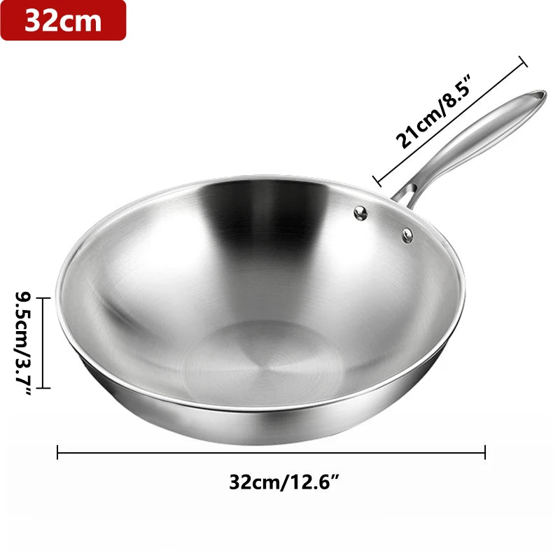 Stainless Steel Wok with Lid – Tri-Ply Durable Multi-Layer Construction for Even Heat Distribution – Ideal for Stir-Frying, Deep-Frying, Poaching, Searing, Sautéing, Tossing Noodles, Soups, Frying Eggs, Omelettes & One-Pan Dishes