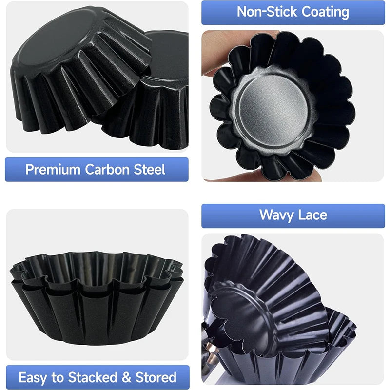 Non-Stick Carbon Steel Mini Tart Pans – Fluted Egg Tart & Muffin Tins – Perfect for Tarts, Quiches, Pies & Desserts – Available in 4, 8 & 12 Pieces