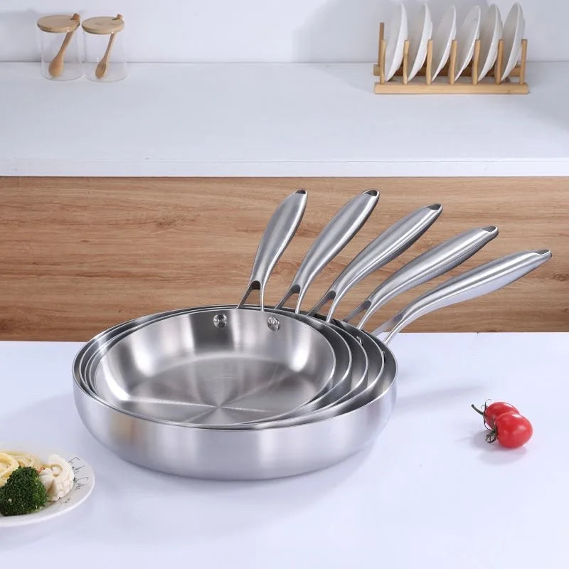 Stainless Steel Uncoated Skillets with Ergonomic Long Handles Suitable for Searing and Sauteing Available in 24cm, 26cm, 28cm & 30cm
