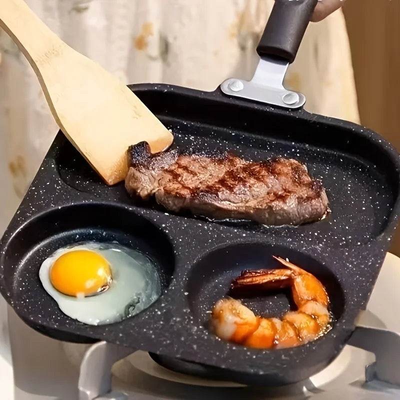 3 in 1 Divided Breakfast Pan – Non-Stick Stone-Coated Egg, Steak & Burger Skillet – Best for Full Breakfasts in One Pan