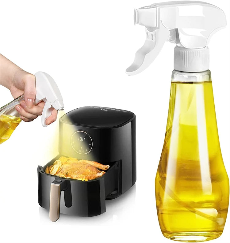 240ml Glass Oil Sprayer Bottle with Rotating Nozzle – Olive Oil Mister & Spritzer – Great for Air Fryers, Salads & Roasting – Available in Black, White & Silver Colours