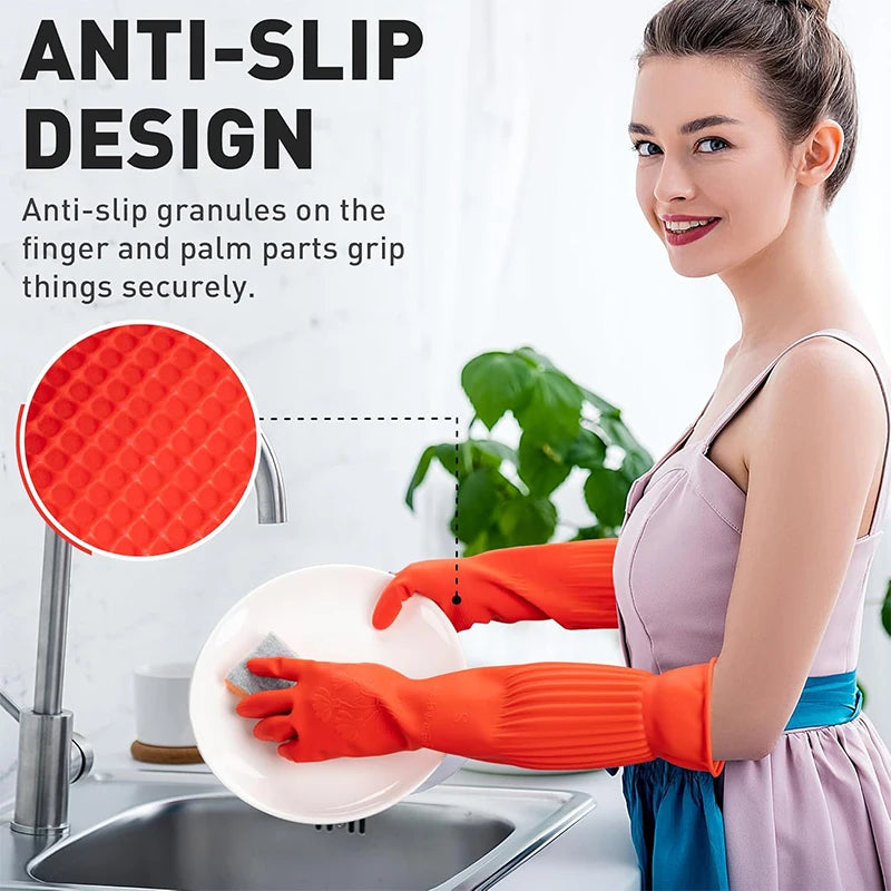 Extra Long Rubber Kitchen Cleaning Gloves – Reusable Non-Slip Natural Latex Washing Up Gloves – Perfect for Dishes, Cleaning & Household Chores