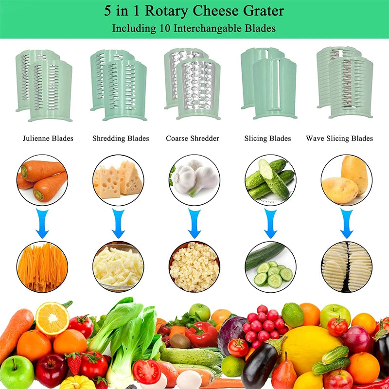 5-in-1 Rotary Cheese Grater & Vegetable Slicer