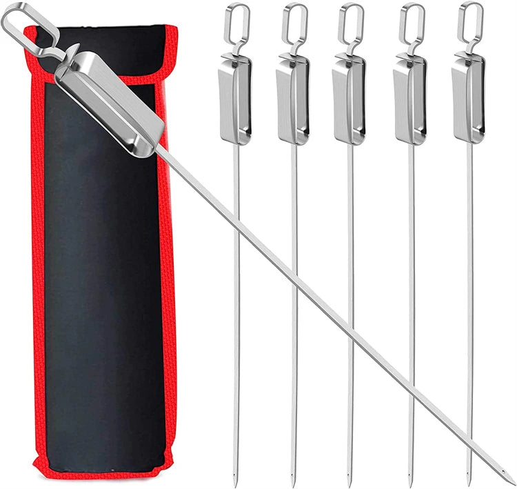 8 Pack Heavy-Duty Stainless Steel Kebab Skewers with Push Bar – Reusable BBQ Grill Skewer Sticks – Ideal for Kebabs, Halloumi & Vegetable Skewers – Available in 35cm, 41cm & 45.6cm