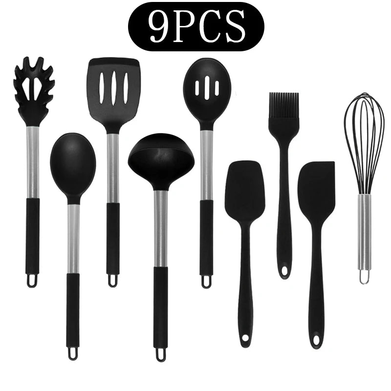 Silicone Kitchen Utensils Set with Stainless Steel Handles – Non-Stick, Heat-Resistant Cooking  Kitchen Utensils for Everyday Cooking & Baking, Available in 4 Colours & Multiple Set Sizes