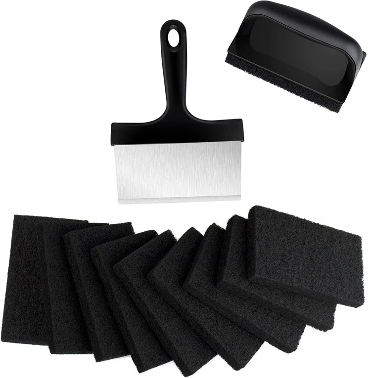 Flat Top Griddle Cleaning Kit – Stainless Steel Griddle Scraper & Scouring Pad Set – Ideal for Cleaning Griddles & BBQ Grill Plates – Available in 1 Piece – Style 1, 1 Piece – Style 2, 1 Piece – Style 3, 7 Pieces & 12 Pieces