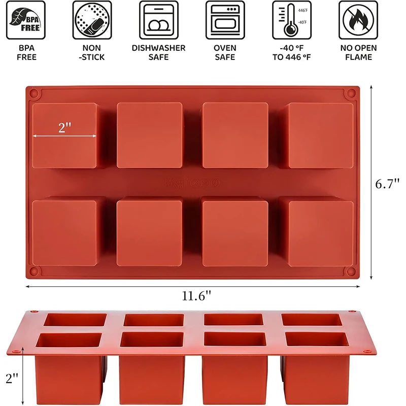 8 Cavity Silicone Cube Cake Mould – 3D Square Mousse & Dessert Mould – Ideal for Brownie Bites, Mousse Cakes & Chocolates